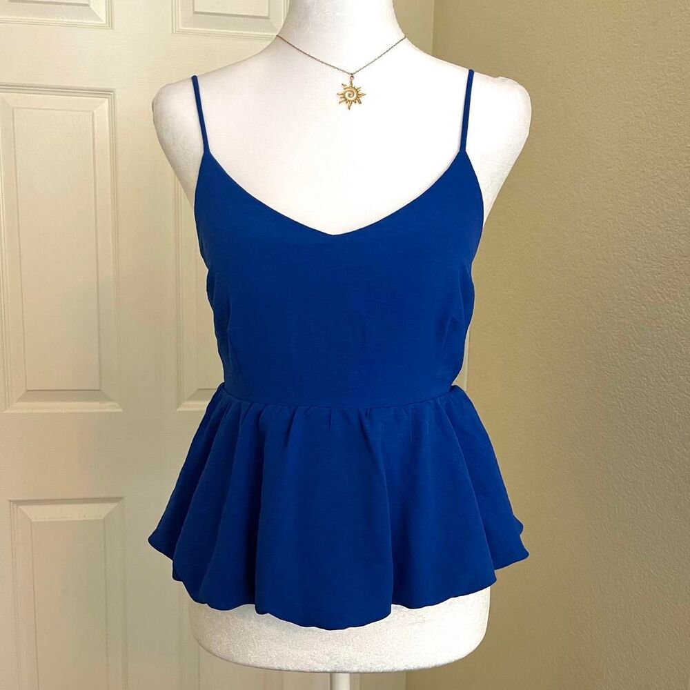 Monteau Blue peplum tank top with adjustable straps - size Small